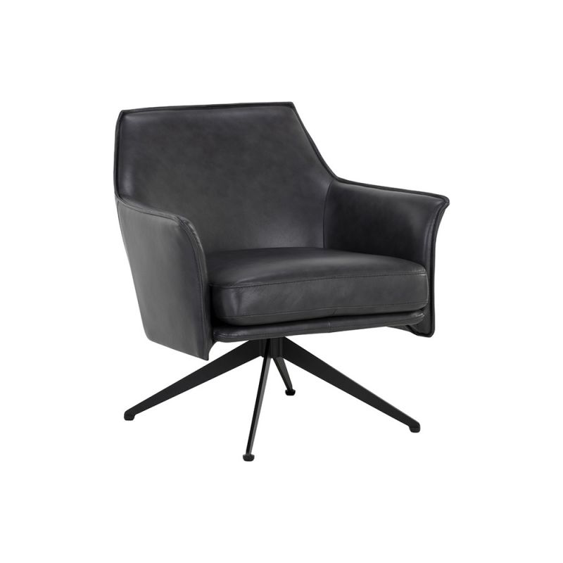 Sunpan - Crosby Swivel Lounge Chair - Alpine Black Leather - 111085
