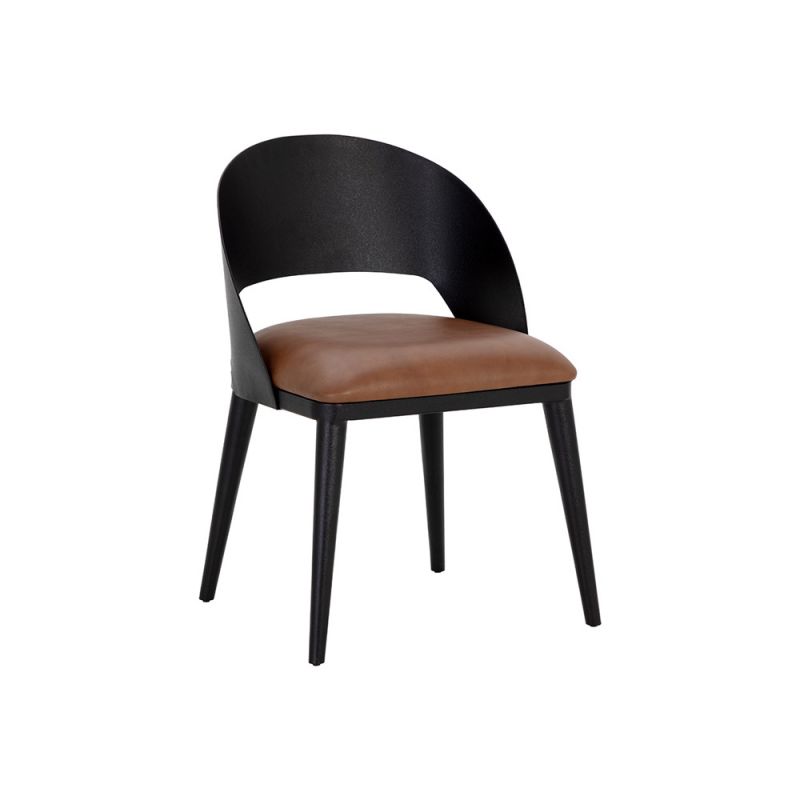Sunpan - Dezirae Dining Chair - Black - Cognac Leather - 111040