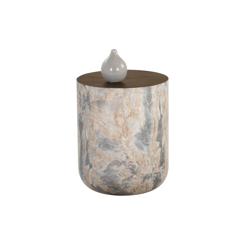 Sunpan - Solterra Diaz End Table - Marble Look - Antique Brass - 107199