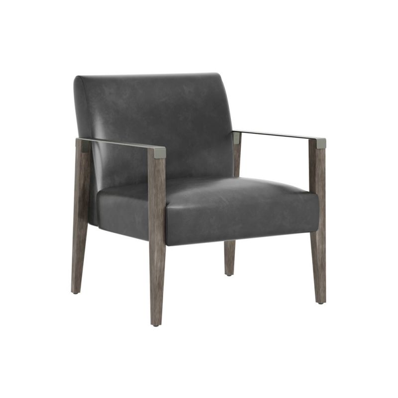 Sunpan - Westport Earl Lounge Chair - Ash Grey - Brentwood Charcoal Leather - 109856