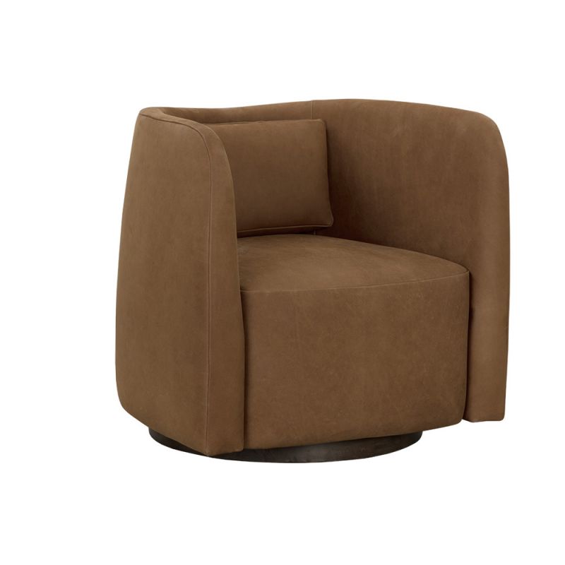 Sunpan - Westport Emilie Swivel Lounge Chair - Nubuck Caramel Leather - 111250