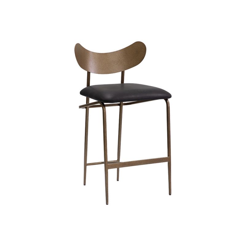 Sunpan - Gibbons Counter Stool - Antique Brass - Charcoal Black Leather - 110367