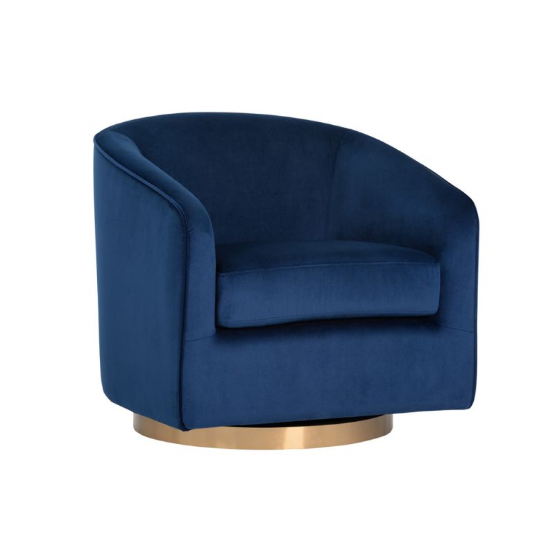 Sunpan - Hazel Swivel Lounge Chair - Gold - Navy Blue Sky - 104001