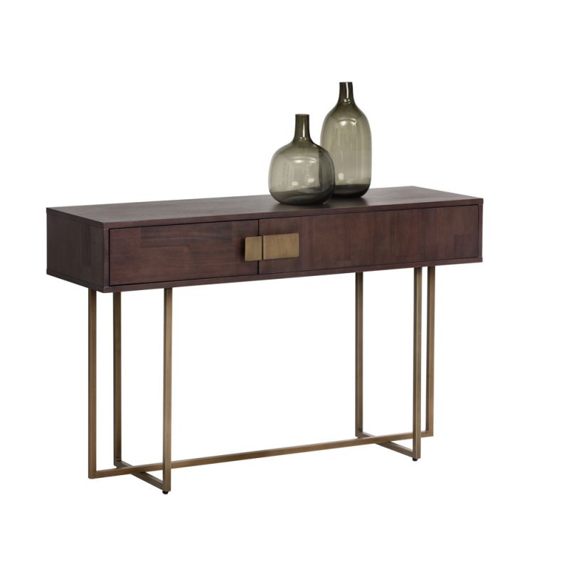 Sunpan - MIXT Jade Console Table - Antique Brass - Dark Mango - 102984