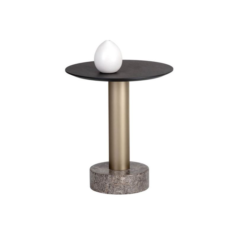 Sunpan - Artezia Monaco End Table - Gold - Grey Marble / Charcoal Grey - 104629