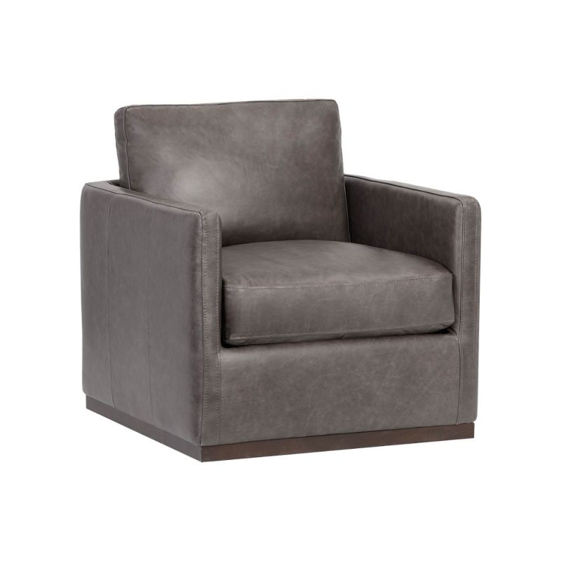 Sunpan - 5West Portman Swivel Lounge Chair - Marseille Concrete Leather - 106484