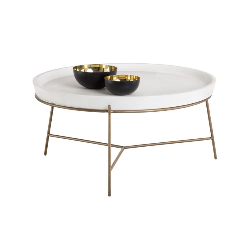 Sunpan - MIXT Remy Coffee Table - Antique Brass - White - 103331
