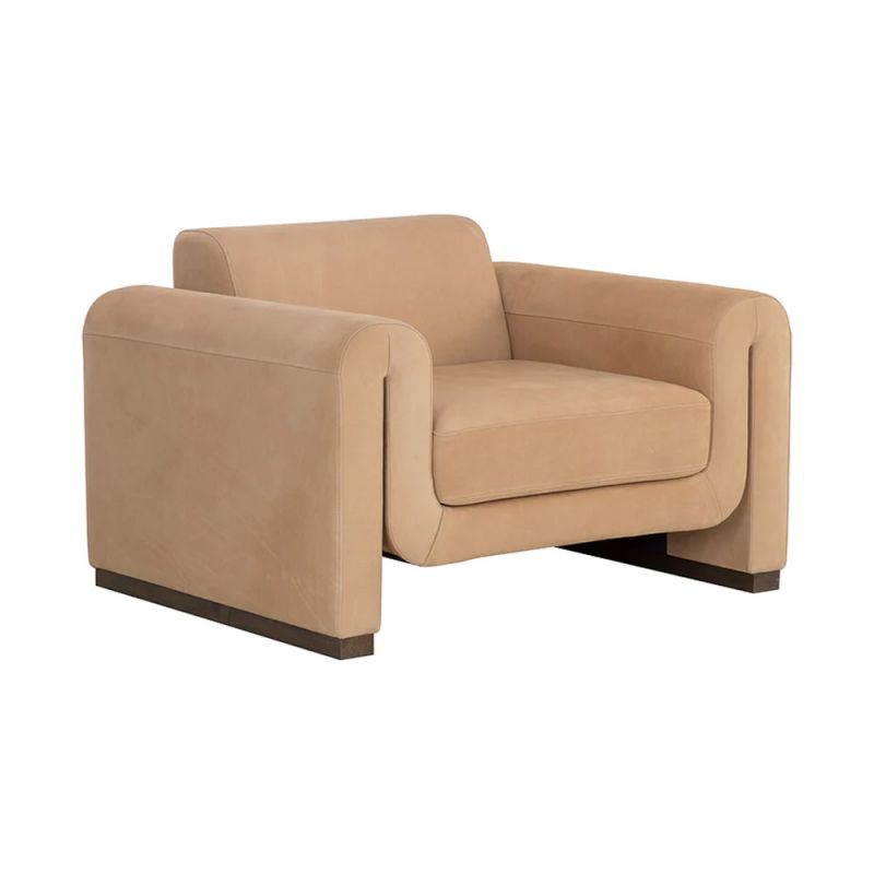 Sunpan - Westport Romer Armchair - Distressed Brown - Nubuck Tan Leather - 111815