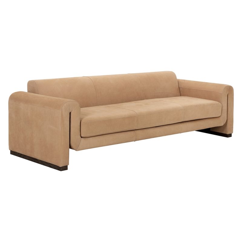Sunpan - Westport Romer Sofa - Distressed Brown - Nubuck Tan Leather - 111816