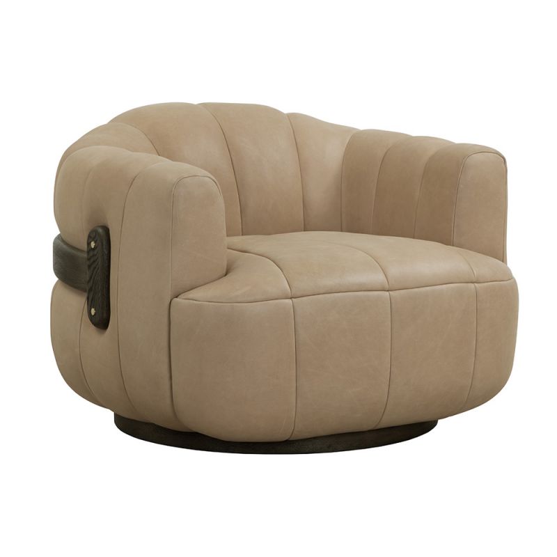 Sunpan - Tadeo Swivel Lounge Chair - Dark Brown - Sahara Sand Leather - 111080
