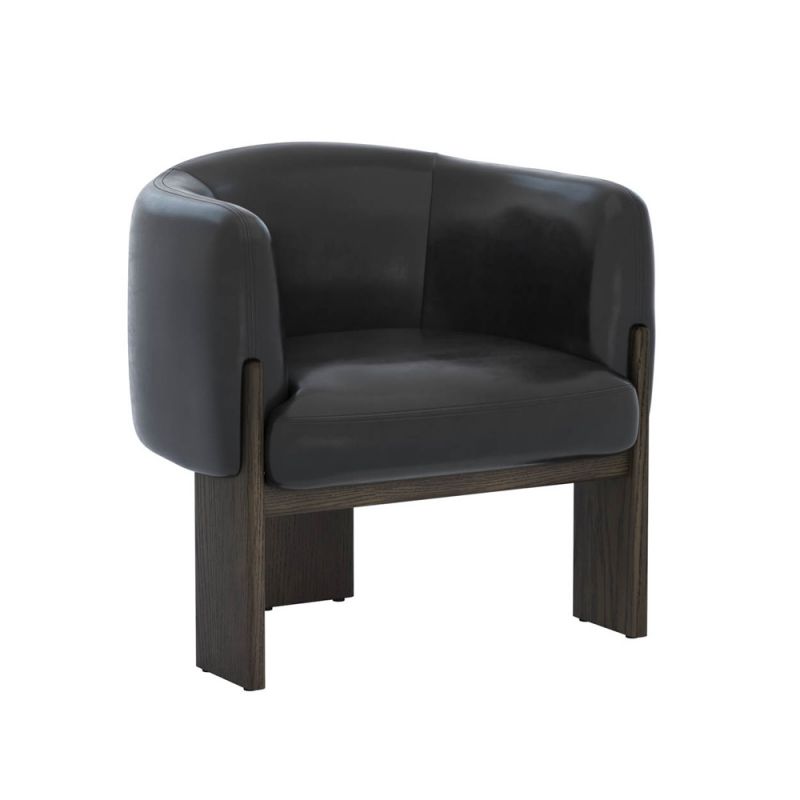 Sunpan - Trine Lounge Chair - Dark Brown - Vintage Black Night Leather - 111408