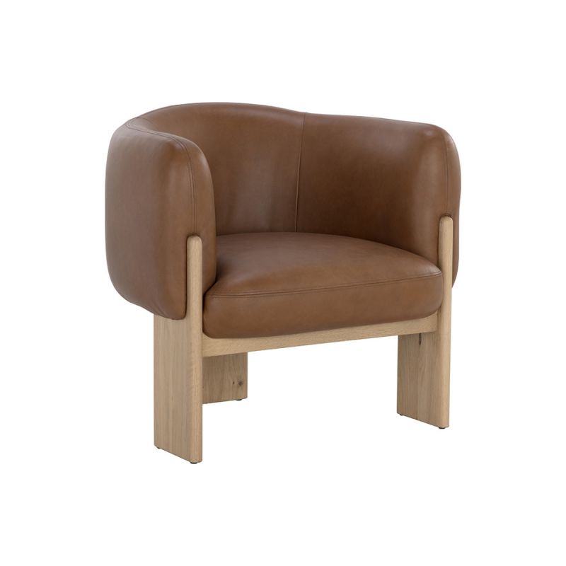Sunpan - Trine Lounge Chair - Rustic Oak - Vintage Camel Leather - 111087