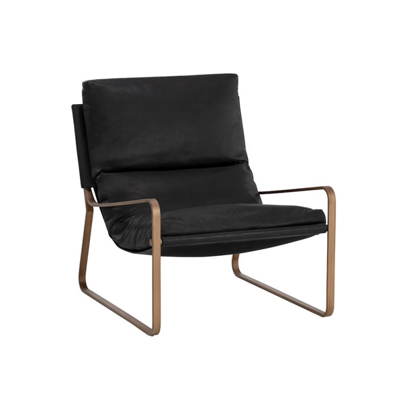 Sunpan - Zancor Lounge Chair - Antique Brass - Charcoal Black Leather - 110657
