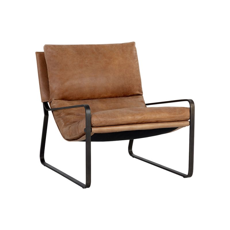 Sunpan - Zancor Lounge Chair - Gunmetal - Tan Leather - 109559