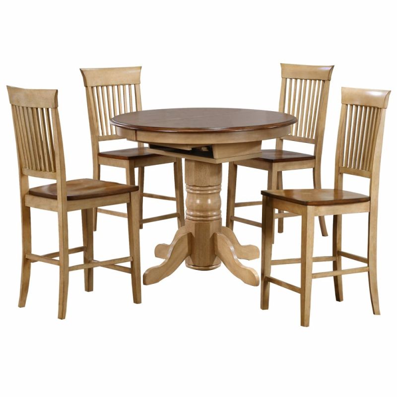 Sunset Trading - 5 Piece Brook Round or Oval Butterfly Leaf Pub Table Set with Fancy Slat Stools - DLU-BR4260CB-B70-PW5PC