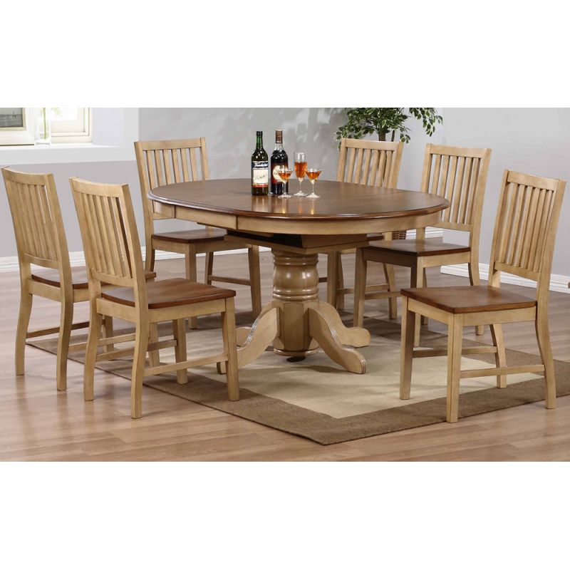 Sunset Trading - 7 Piece Brook Round or Oval Butterfly Leaf Dining Set with Slat Back Chairs - DLU-BR4260-C60-PW7PC