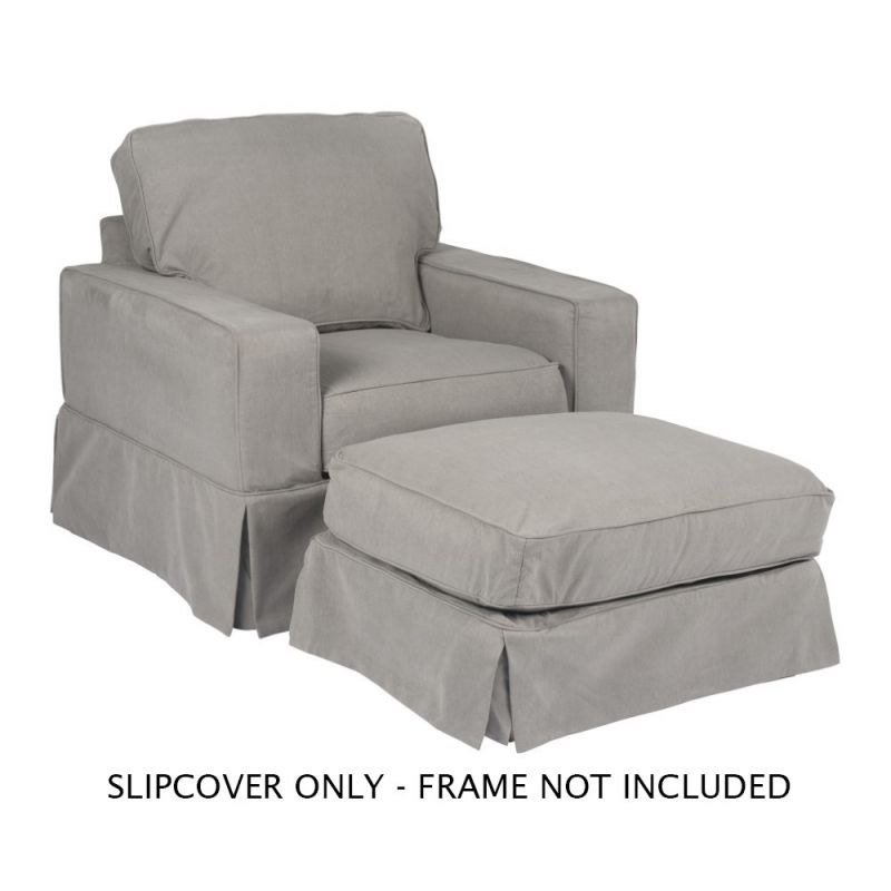 Sunset Trading - Americana Slipcover Set for Box Cushion Track Arm Chair and Ottoman - Performance Fabric - Gray - SU-108520SC-30-391094
