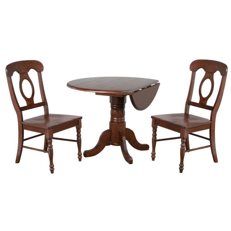 Sunset Trading - Andrews 3 Piece 42 Round Drop Leaf Dining Set In Chestnut With Napoleon Chairs - DLU-ADW4242-C50-CT3PC