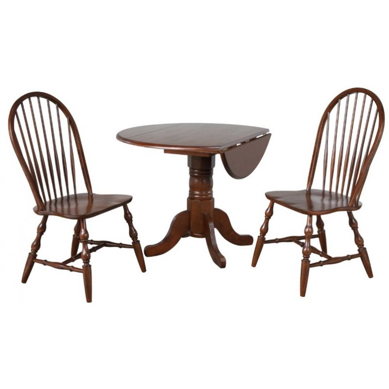 Sunset Trading - Andrews 3 Piece 42 Round Drop Leaf Dining Set In Chestnut With Spindleback Chairs - DLU-ADW4242-C30-AW3PC