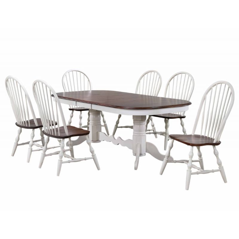 Sunset Trading - Andrews 7 Piece Double Pedestal Extendable Dining Set- Antique White and Chestnut Brown - DLU-ADW4296-C30-AW7PC