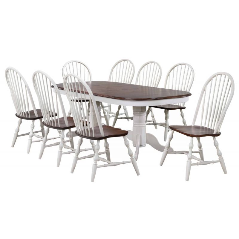 Sunset Trading - Andrews 9 Piece Double Pedestal Extendable Dining Set - Antique White Chestnut Brown - DLU-ADW4296-C30-AW9PC