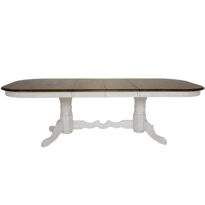 Sunset Trading - Andrews Double Pedestal Extendable Dining Table - Antique White with Chestnut Brown Top - DLU-ADW4296-AW