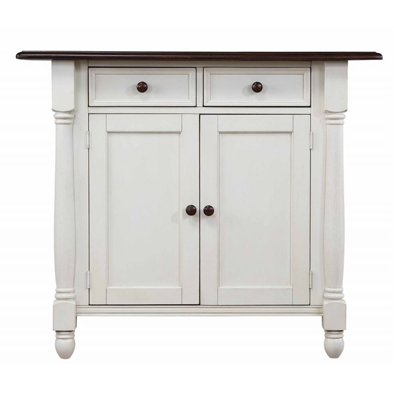 Sunset Trading - Andrews Drop Leaf Kitchen Island - Antique White and Chestnut - Drawers and Cabinet - DLU-KI-4222-AW