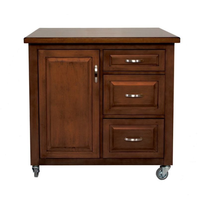 Sunset Trading - Andrews Kitchen Cart - Three Drawers - Adjustable Shelf Cabinet - Distressed Chestnut Brown - PK-CRT-04-CT