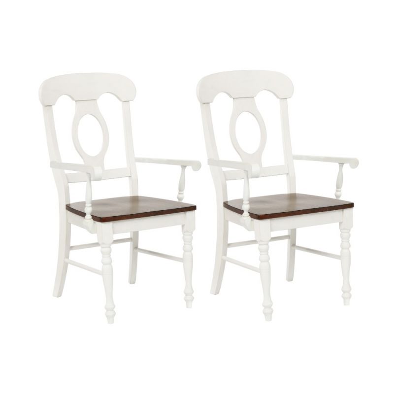 Sunset Trading - Andrews Napoleon Arm Chair - Antique White with Chestnut Brown Seat (Set of 2) - DLU-ADW-C50A-AW-2