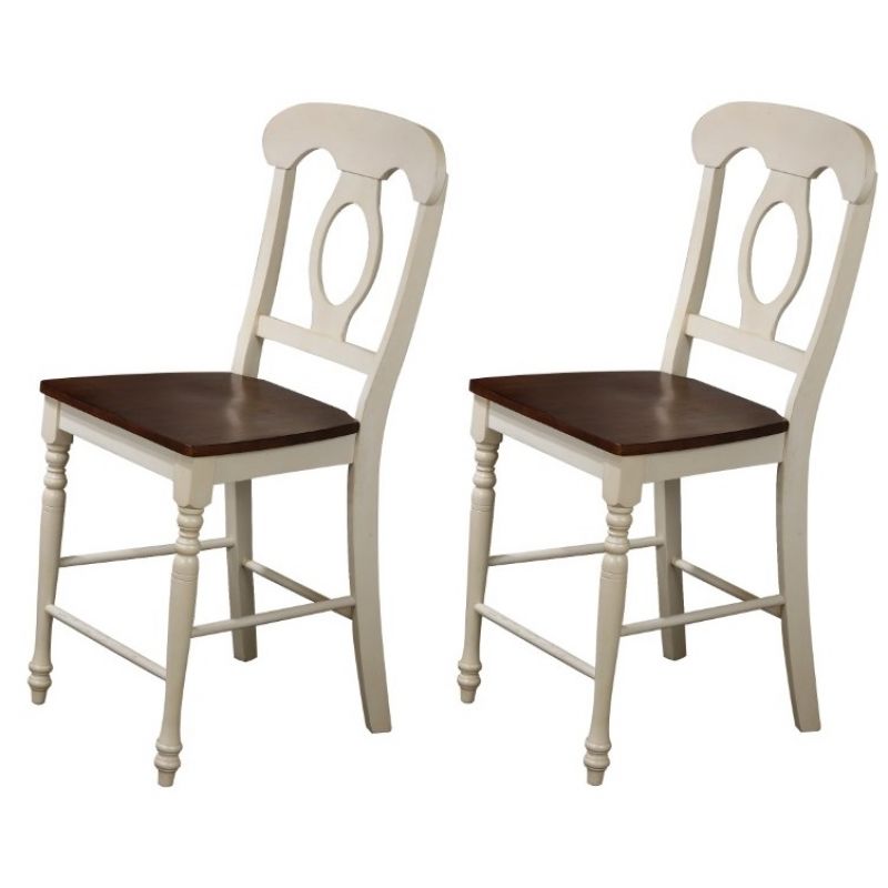 Sunset Trading - Andrews Napoleon Barstool In Antique White And Chestnut - (Set of 2) - DLU-ADW-B50-AW-2
