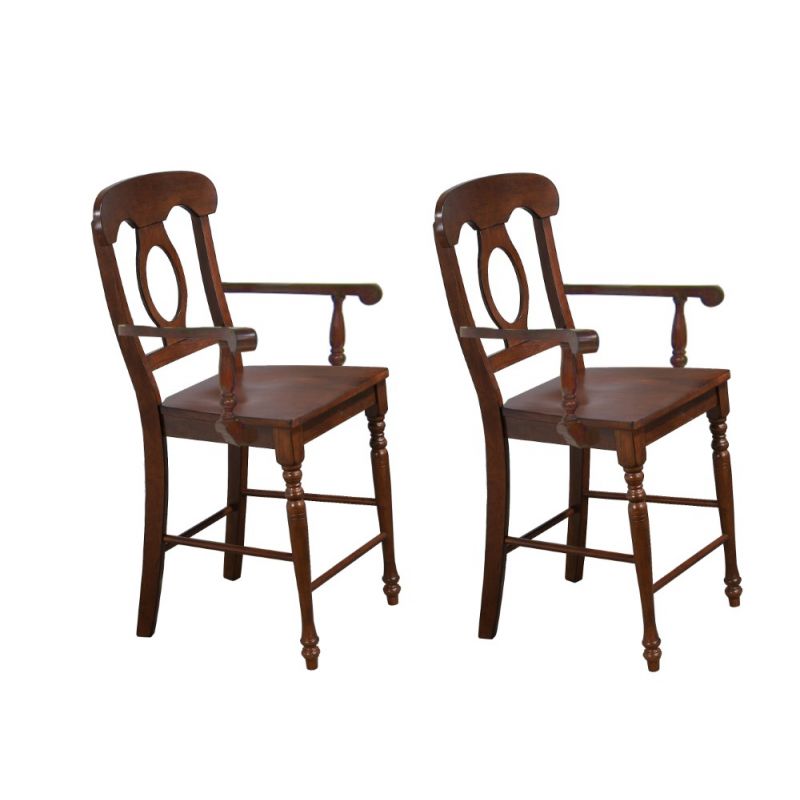 Sunset Trading - Andrews Napoleon Barstool with Arms - Chestnut Brown - Counter Height Stool (Set of 2) - DLU-ADW-B50A-CT-2