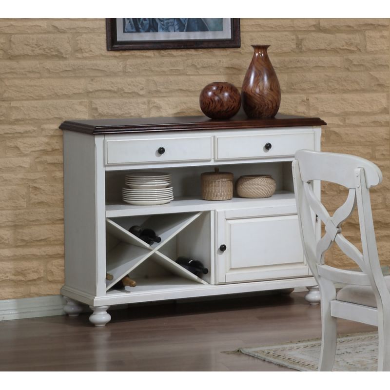 Sunset Trading - Andrews Server in Antique White with Chestnut Top - DLU-ADW-SER-AW
