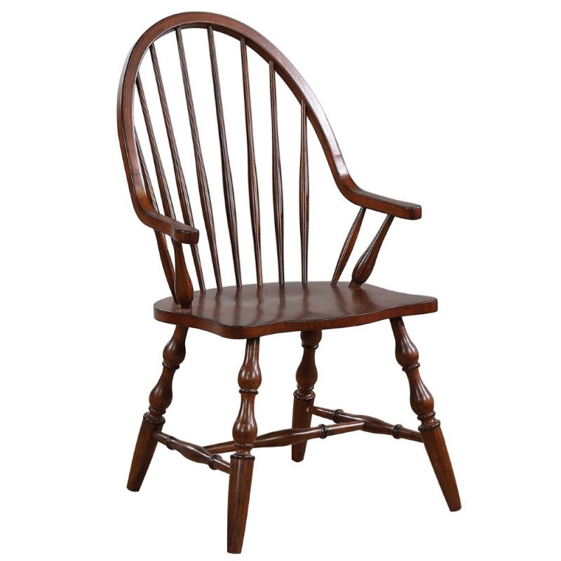 Sunset Trading - Andrews Windsor Dining Chair with Arms - Distressed Chestnut Brown- Seat - DLU-ADW-C30A-CT