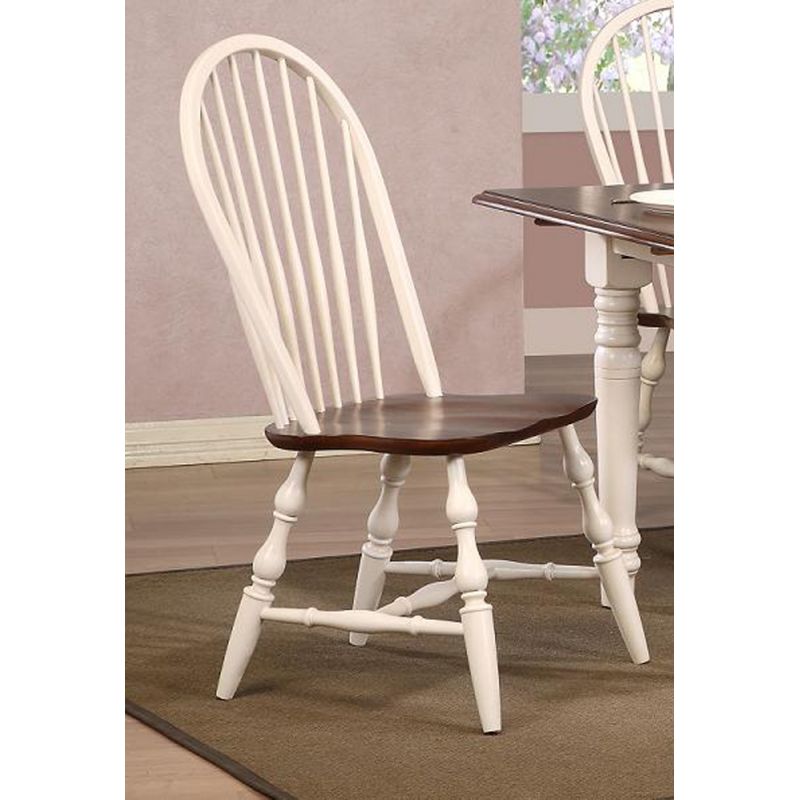 Sunset Trading - Andrews Windsor Spindleback Dining Chair in Antique White with Chestnut Seat (Set of 2) - DLU-C30-AW-2