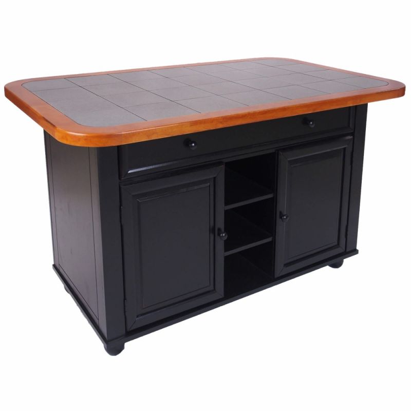 Sunset Trading - Antique Black Kitchen Island with Cherry Trim and Inlaid Granite Top - CY-KITT02-BCH
