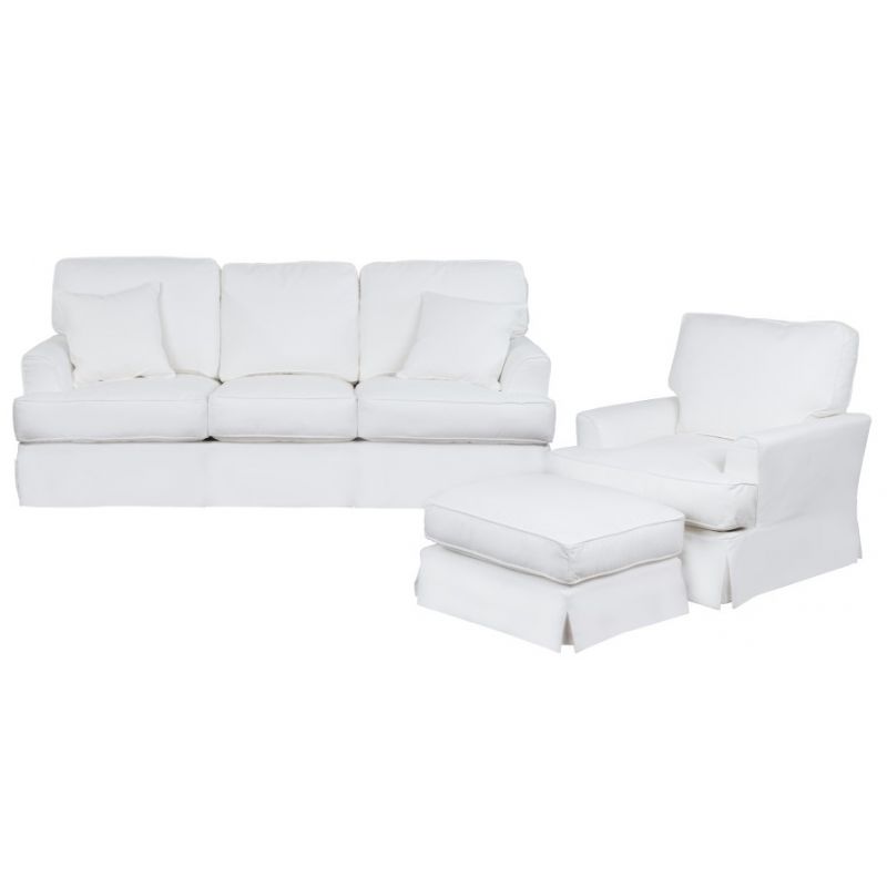 Sunset Trading - Ariana 3 Piece Slipcovered Living Room Set Sleeper Sofa Chair With Ottoman Performance White - SU-78341-20-30-81