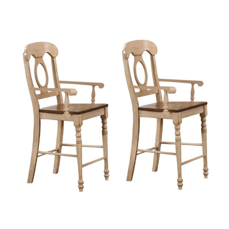 Sunset Trading - Brook Napoleon Barstool with Arms - Two Tone Light Wood - Counter Height Stool  (Set of 2) - DLU-BR-B50A-PW-2