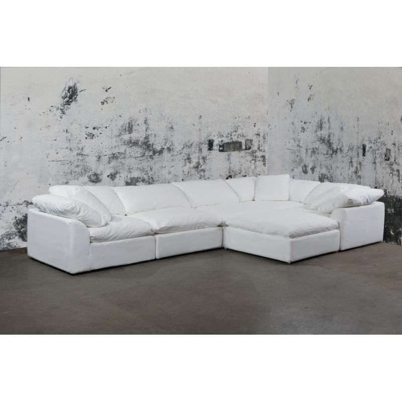 Sunset Trading - Cloud Puff 6 Piece Slipcovered Modular L Shaped Sectional  Sofa With Ottoman Performance White - SU-1458-81-3C-2A-1O