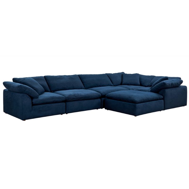 Sunset Trading Contemporary Puff Collection 6PC Slipcovered Modular L-Shape Sectional Sofa with Ottoman Performance Fabric Washable Water-Resistant Stain-Proof 176