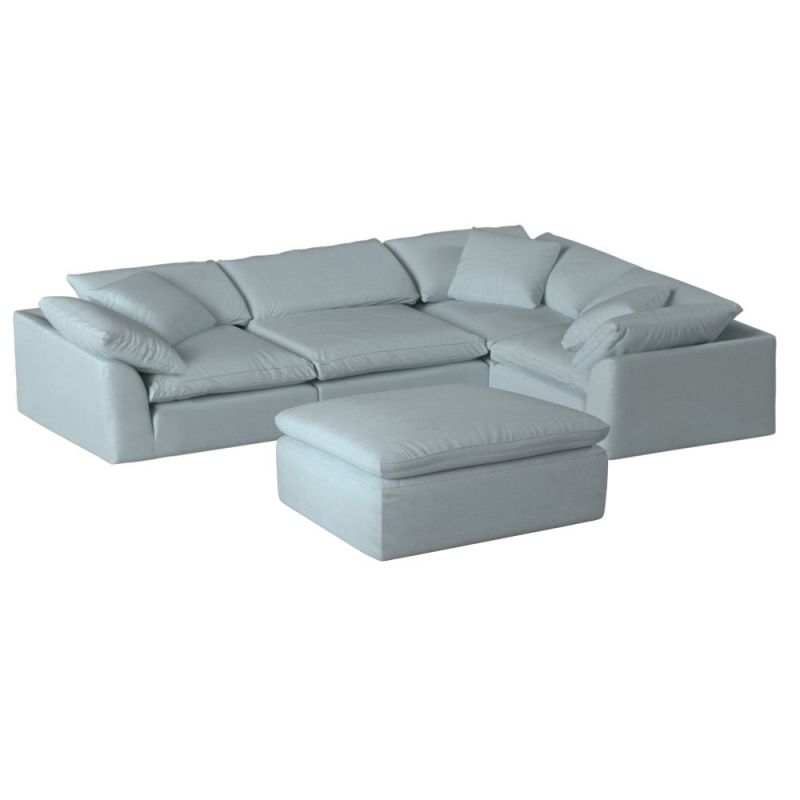 Sunset Trading Contemporary Puff Collection 5PC Slipcovered Modular L-Shaped Sectional Sofa with Ottoman Performance Fabric Washable Water-Resistant Stain-Proof 132