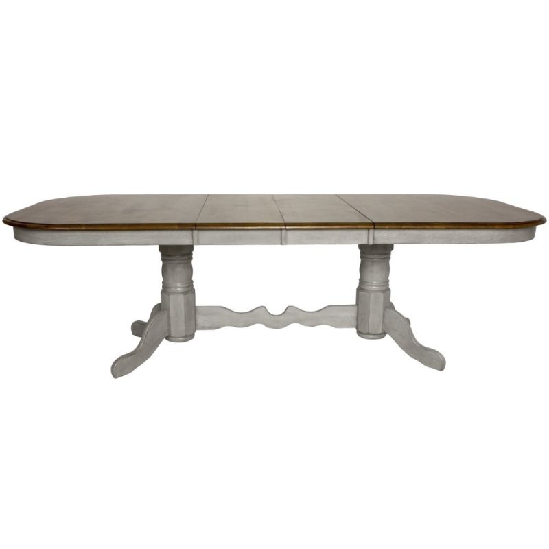 Sunset Trading - Country Grove Double Pedestal Extendable Dining Table - Distressed Gray and Brown Wood - DLU-CG4296-GO