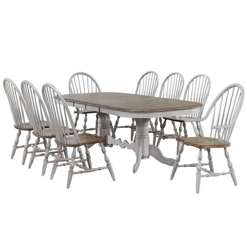 Sunset Trading - Country Grove 9 Piece Double Pedestal Extendable Dining Table Set - 2 Arm Chairs - Distressed Gray and Brown Wood - DLU-CG4296-30AGO9