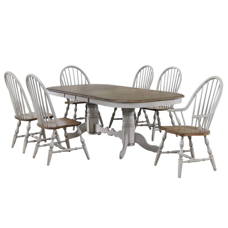 Sunset Trading - Country Grove 7 Piece Double Pedestal Extendable Dining Table Set - 2 Arm Chairs - Distressed Gray and Brown Wood - DLU-CG4296-30AGO7