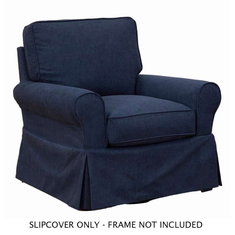 Sunset Trading - Horizon Slipcover Only for Box Cushion Chair Stain Resistant Performance Fabric Navy Blue - SU-114993SC-391049