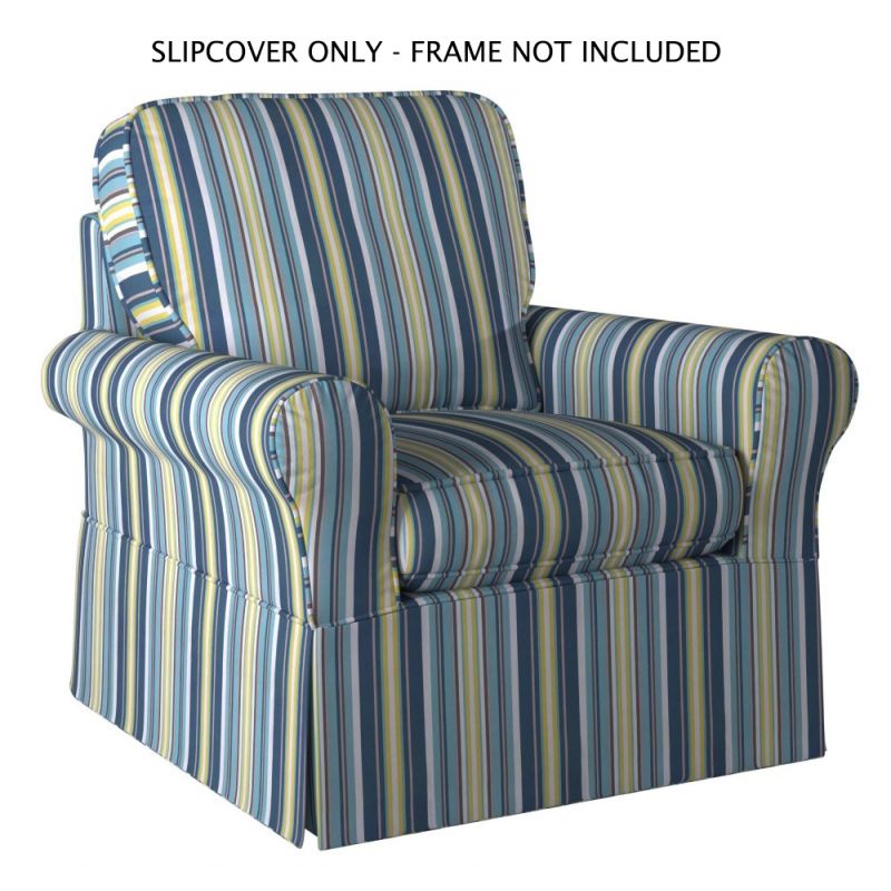 Sunset Trading - Horizon Slipcover for Box Cushion Chair - Performance Fabric - Beach Striped - SU-114993SC-395245