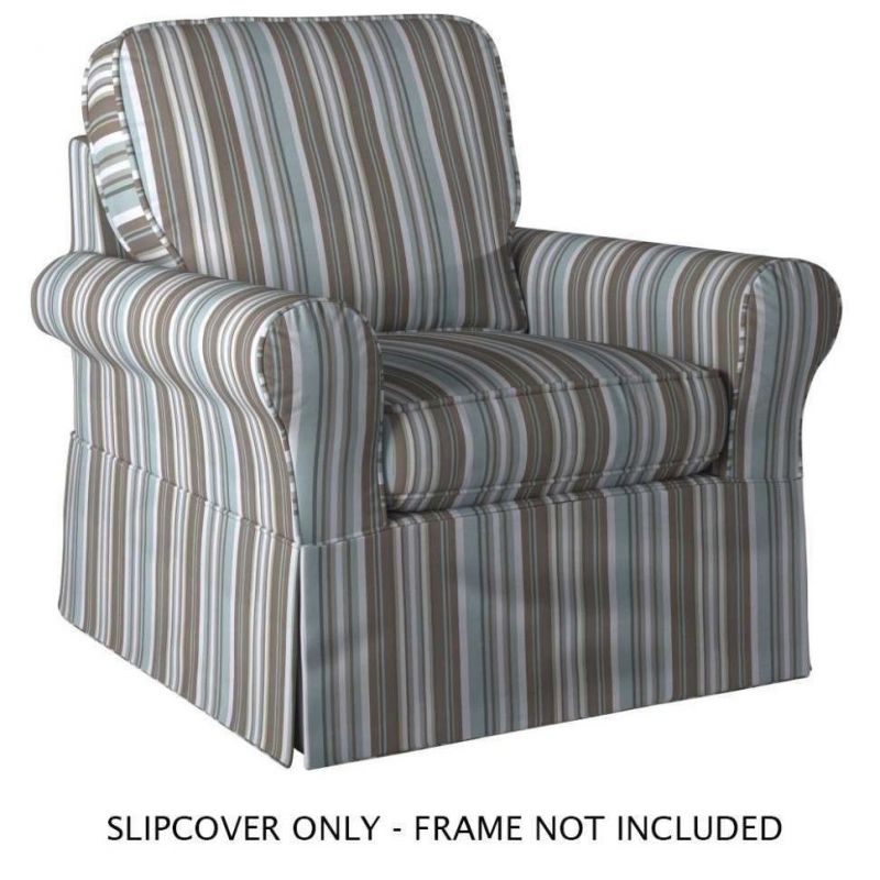 Sunset Trading - Horizon Slipcover for Box Cushion Chair - Performance Fabric - Blue Striped - SU-114993SC-395225