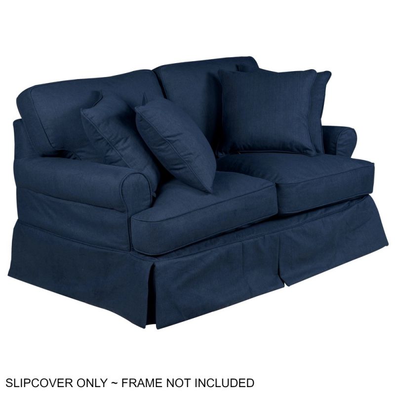 Sunset Trading - Horizon Slipcover for T-Cushion Loveseat - Performance Fabric - Navy Blue - SU-117610SC-391049