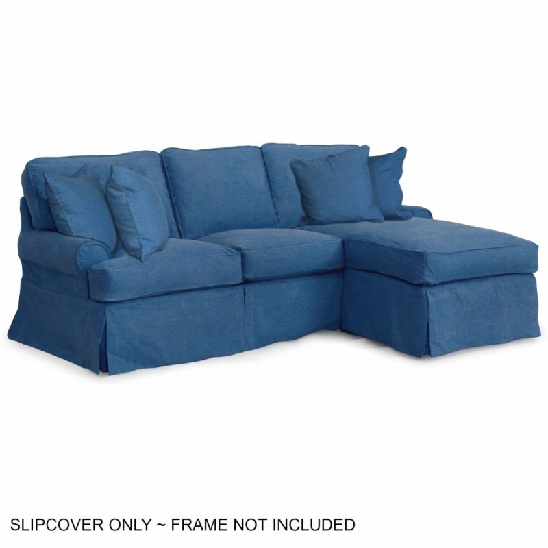 Sunset Trading - Horizon Slipcover for T-Cushion Sectional Sofa with Chaise - Indigo Blue - SU-117678SC-410046