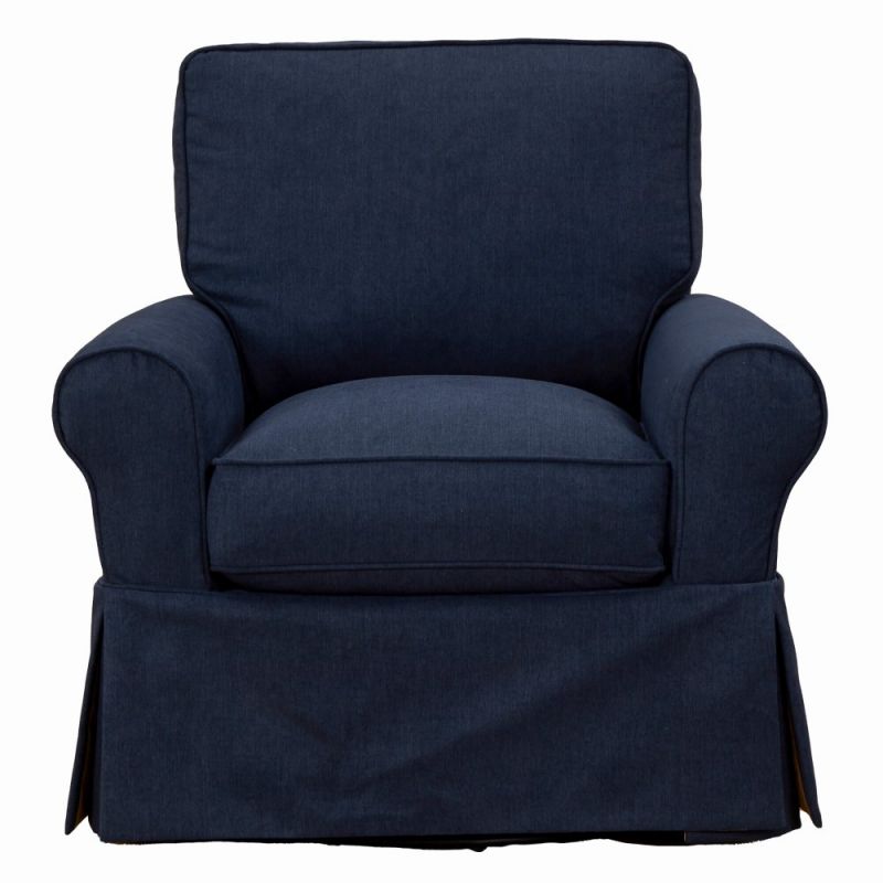 Sunset Trading - Horizon Slipcovered Swivel Rocking Chair Stain Resistant Performance Fabric Navy Blue - SU-114993-391049