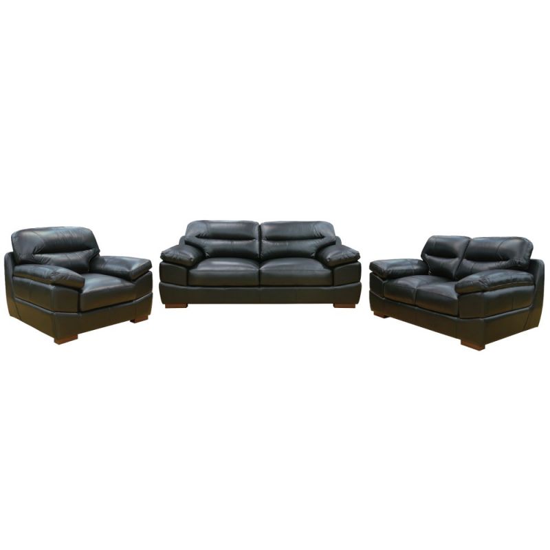 Sunset Trading - Jayson 3 Piece Top Grain Leather Living Room Set Black Sofa Loveseat and Chair - SU-JH80-SP3P